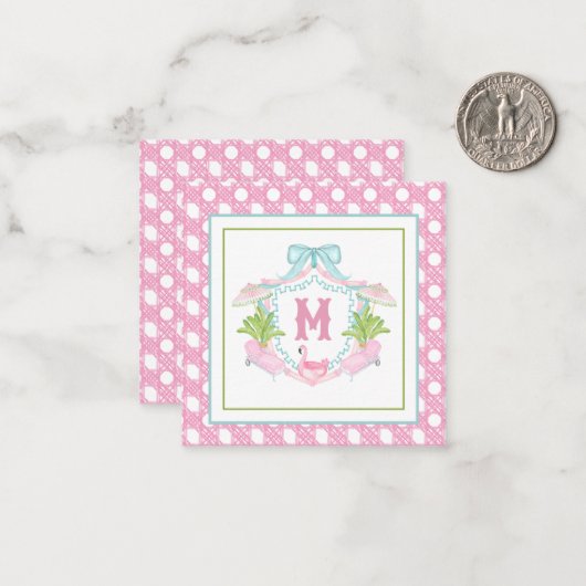 Preppy Palm Beach Monogram Crest ノートカード (正面/裏面インサイチュ)