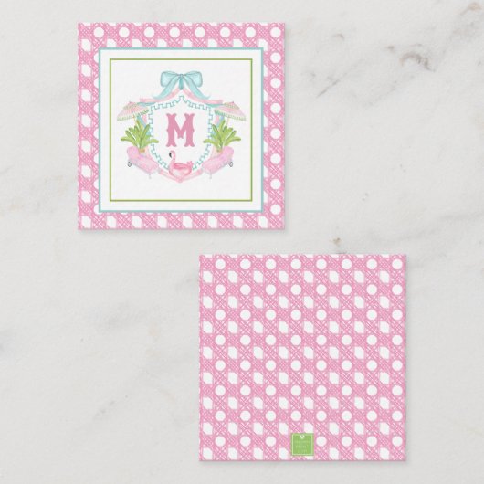 Preppy Palm Beach Monogram Crest ノートカード (正面/裏面)