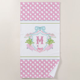 Preppy Palm Beach Monogram Crest ビーチタオル