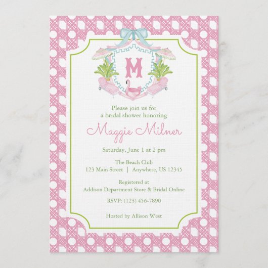 Preppy Palm Beach Monogram Crest 招待状 (正面)