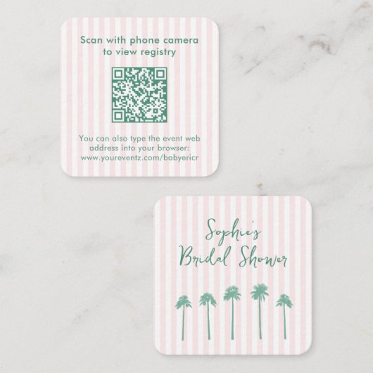 Preppy Palm Springs Bridal Shower QR Code RSVP エンクロージャーカード (正面/裏面)