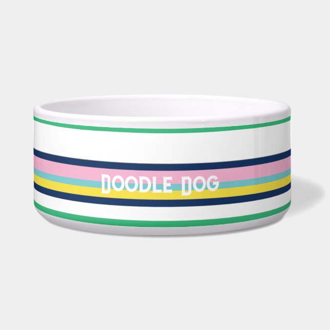 Preppy Pastel Stripes Personalized Dog Bowel ボウル (正面)