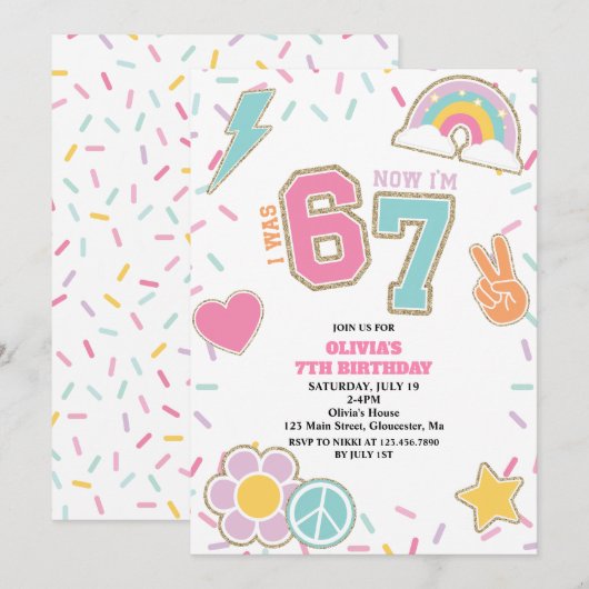 Preppy Patch 67  7TH Birthday 招待状 (正面/裏面)