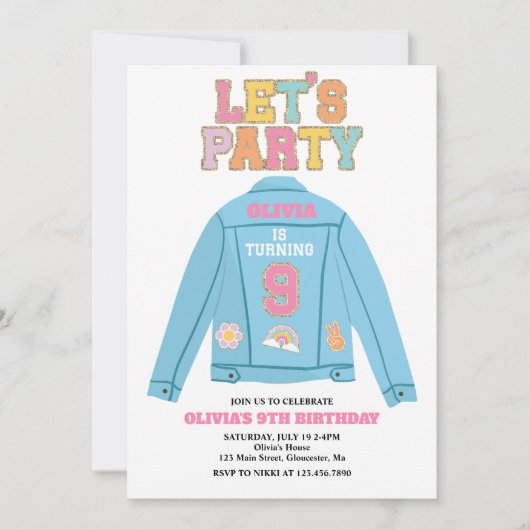 Preppy Patch jean jacket 9TH Birthday 招待状 (正面)