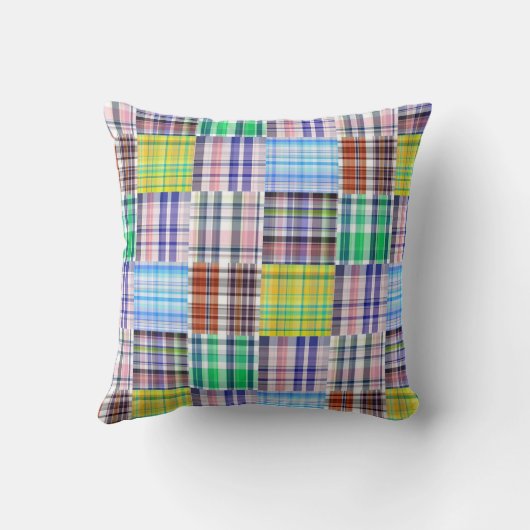 Preppy Patchwork Madras Plaid Pattern クッション (裏面)