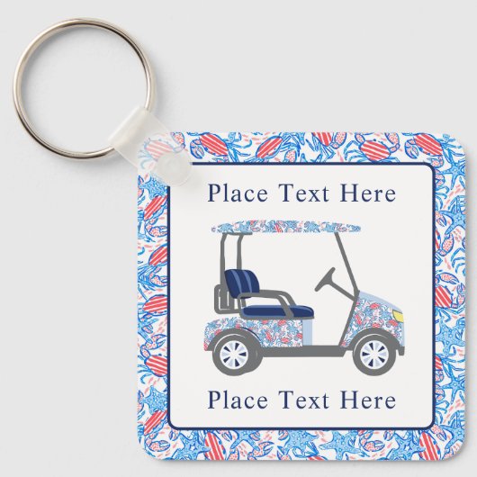 Preppy Patriotic Crabs Golf Cart キーホルダー (正面)