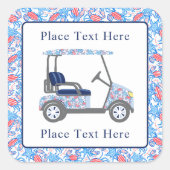 Preppy Patriotic Crabs Golf Cart スクエアシール (正面)
