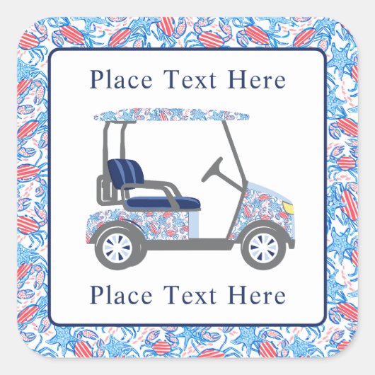 Preppy Patriotic Crabs Golf Cart スクエアシール (正面)