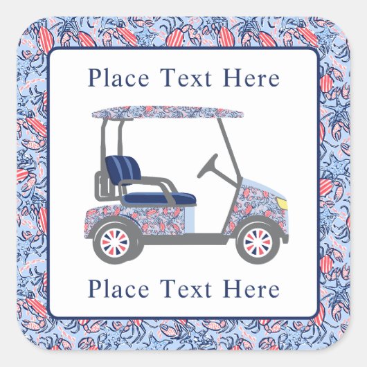 Preppy Patriotic Crabs Golf Cart スクエアシール (正面)