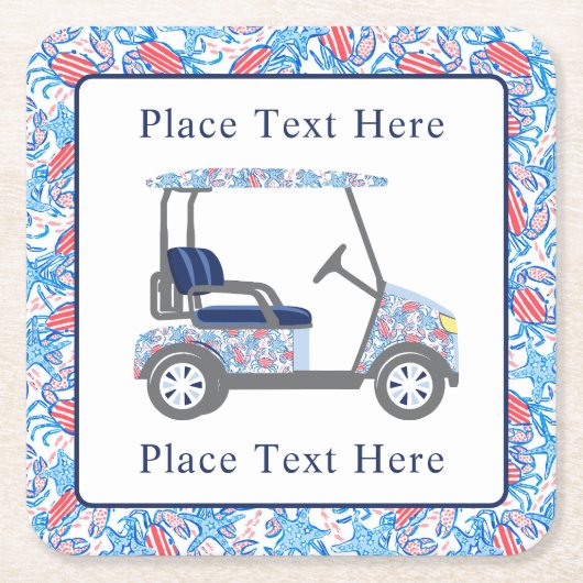 Preppy Patriotic Crabs Golf Cart スクエアペーパーコースター (正面)