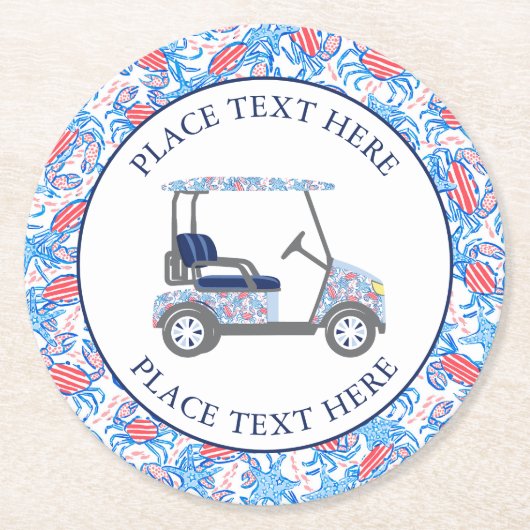 Preppy Patriotic Crabs Golf Cart ラウンドペーパーコースター (正面)