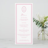 Preppy Peony Pink Chic Monogram Wedding Menu Card 招待状 (スタンド正面)