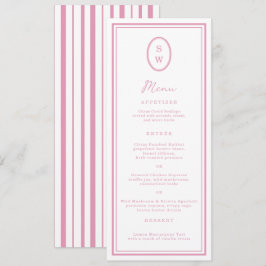 Preppy Peony Pink Chic Monogram Wedding Menu Card 招待状