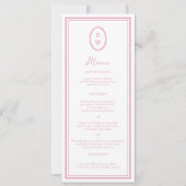 Preppy Peony Pink Chic Monogram Wedding Menu Card 招待状 (正面)