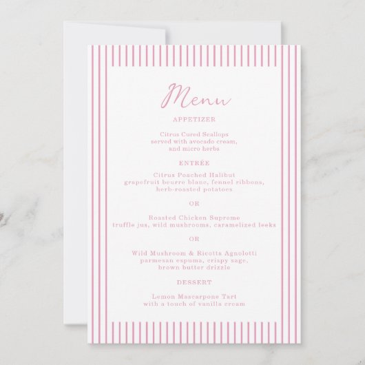 Preppy Peony Pink Chic Monogram Wedding Menu Card 招待状 (正面)