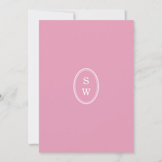 Preppy Peony Pink Chic Monogram Wedding Menu Card 招待状 (裏面)