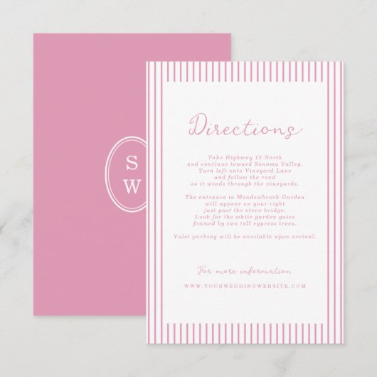 Preppy Peony Pink Chic Wedding Directions Card エンクロージャーカード (正面/裏面)