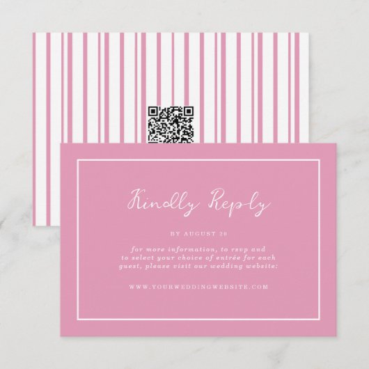Preppy Peony Pink Chic Wedding Online RSVP Card エンクロージャーカード (正面/裏面)