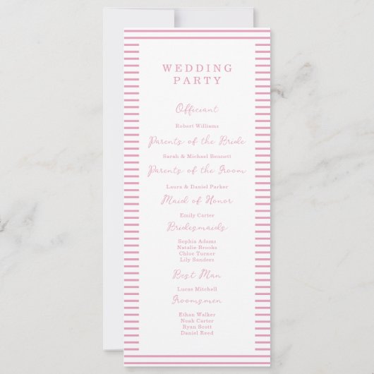 Preppy Peony Pink Chic Wedding Program Card 招待状 (裏面)