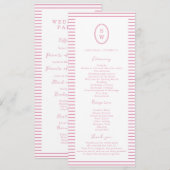 Preppy Peony Pink Chic Wedding Program Card 招待状 (正面/裏面)