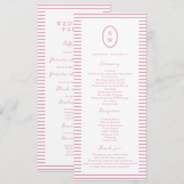 Preppy Peony Pink Chic Wedding Program Card 招待状
