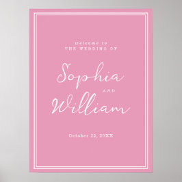 Preppy Peony Pink Chic Wedding Welcome Sign ポスター