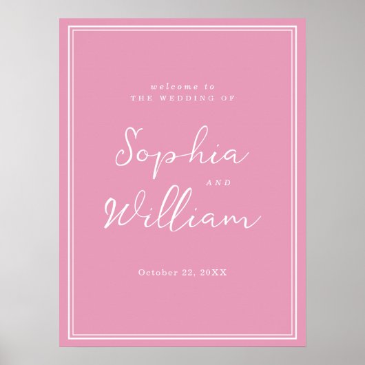 Preppy Peony Pink Chic Wedding Welcome Sign ポスター (正面)