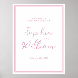 Preppy Peony Pink Chic Wedding Welcome Sign ポスター