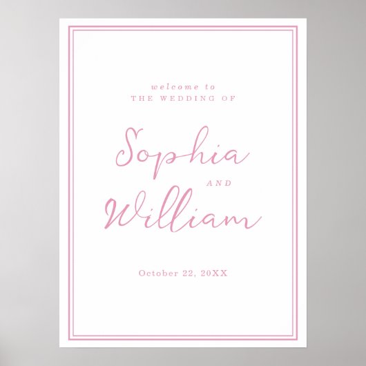 Preppy Peony Pink Chic Wedding Welcome Sign ポスター (正面)