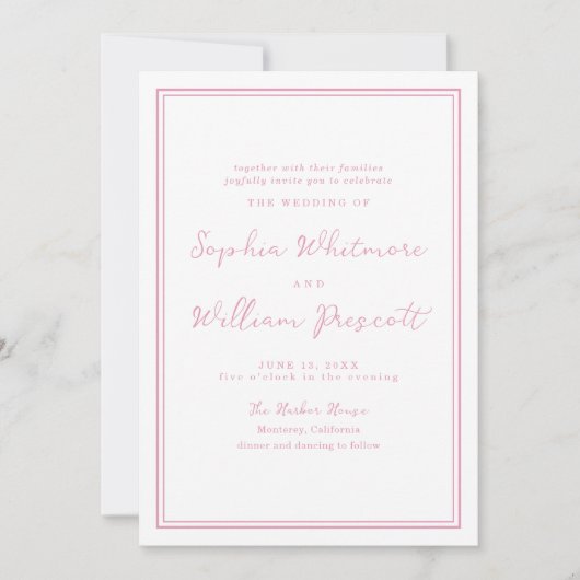 Preppy Peony Pink Striped Wedding Invitation 招待状 (正面)