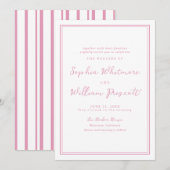 Preppy Peony Pink Striped Wedding Invitation 招待状 (正面/裏面)
