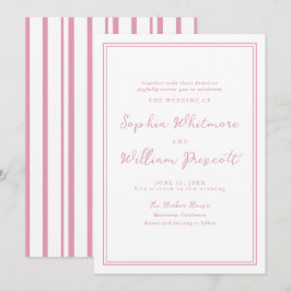 Preppy Peony Pink Striped Wedding Invitation 招待状