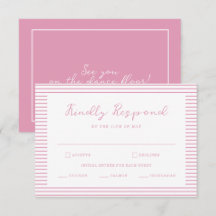 Preppy Peony Pink Striped Wedding RSVP Card