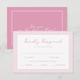 Preppy Peony Pink Striped Wedding RSVP Card エンクロージャーカード