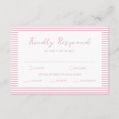 Preppy Peony Pink Striped Wedding RSVP Card エンクロージャーカード (正面)