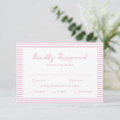 Preppy Peony Pink Striped Wedding RSVP Card エンクロージャーカード (スタンド正面)