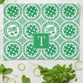 Preppy Pickleball Damask - Green Dink Motif キッチンタオル (折り畳み)