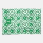 Preppy Pickleball Damask - Green Dink Motif キッチンタオル (横)