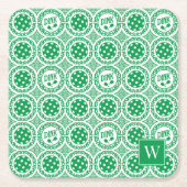 Preppy Pickleball Damask – Green Dink Motif   スクエアペーパーコースター (正面)