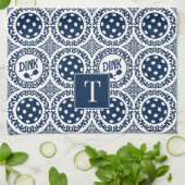 Preppy Pickleball Damask - Navy Dink Motif キッチンタオル (折り畳み)