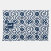 Preppy Pickleball Damask - Navy Dink Motif キッチンタオル (横)