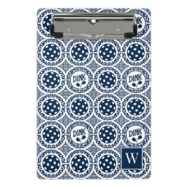 Preppy Pickleball Damask – Navy Dink Motif   ミニクリップボード