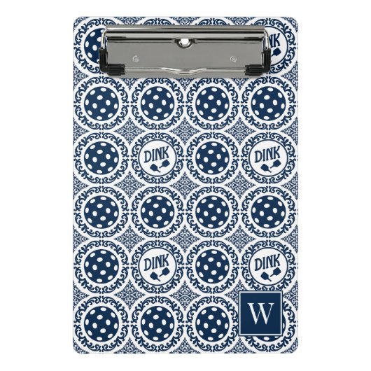 Preppy Pickleball Damask – Navy Dink Motif   ミニクリップボード (正面)