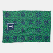Preppy Pickleball Damask - Navy & Green Dink  キッチンタオル (横)