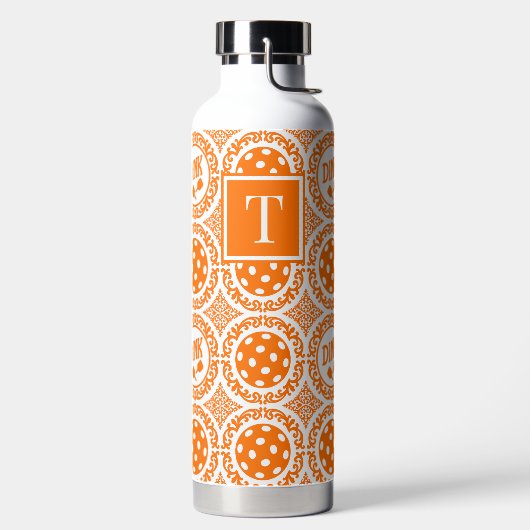 Preppy Pickleball Damask - Orange Dink Motif ウォーターボトル (左面)