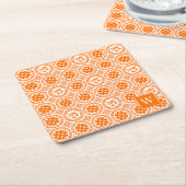 Preppy Pickleball Damask – Orange Dink Motif   スクエアペーパーコースター (アングル)