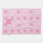 Preppy Pickleball Damask - Pink Dink Motif キッチンタオル (横)