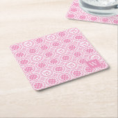 Preppy Pickleball Damask – Pink Dink Motif   スクエアペーパーコースター (アングル)