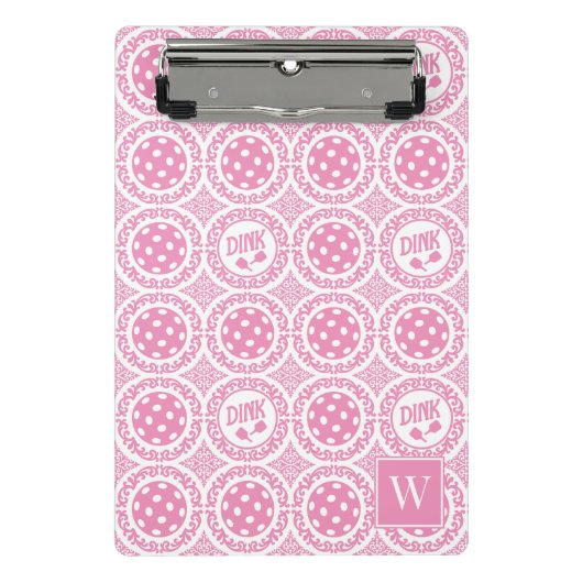 Preppy Pickleball Damask – Pink Dink Motif   ミニクリップボード (正面)