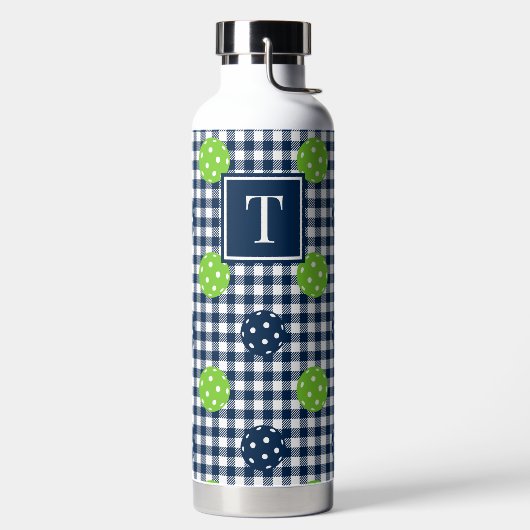 Preppy Pickleball Gingham - Navy & Lime ウォーターボトル (左面)